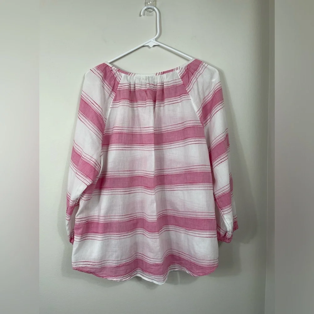 Sonoma Life Style Pink 3/4 Sleeve Blouse Lace Up Women's Pink White Strip Sz 1X - Picture 9 of 12